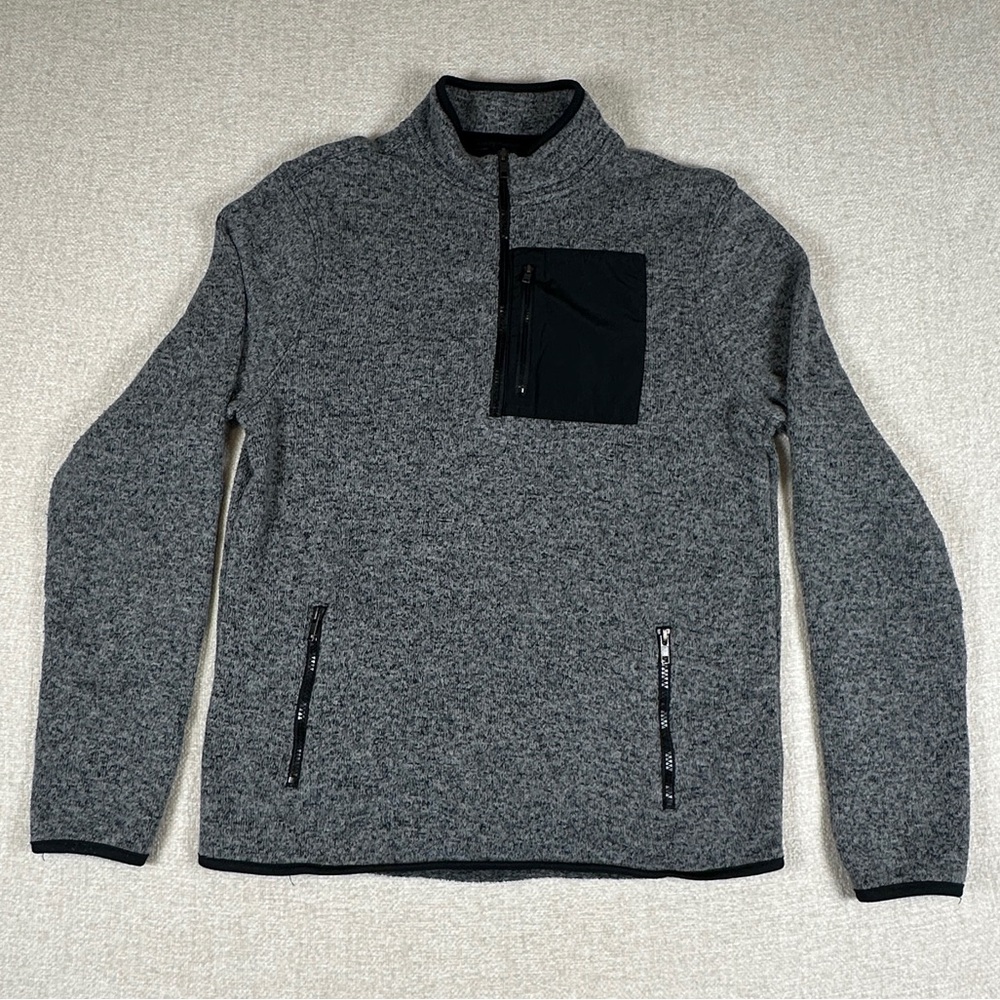 Aeropostale Mens Full Zip Sweater Gray Black Accent Casual Cotton Knit